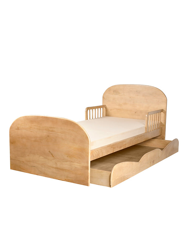 Low height children's bed with rail