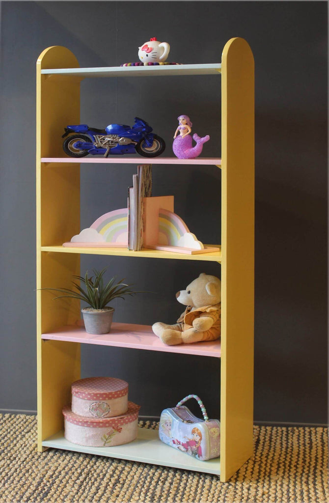 Colorful wood shelves open bookshelf for kids