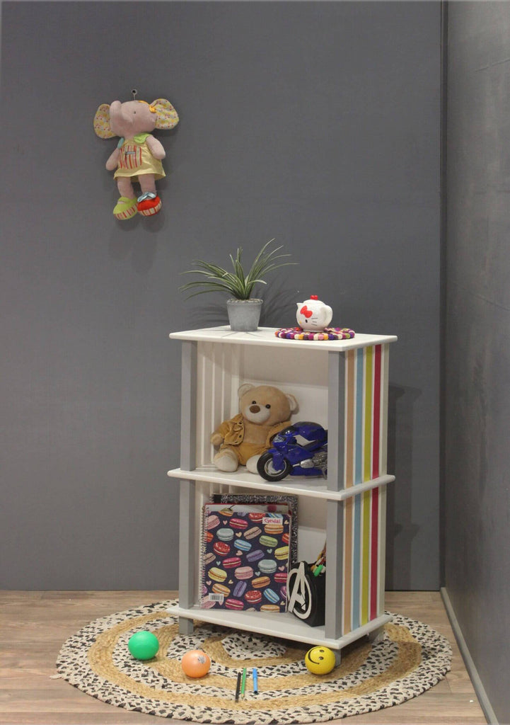 Two spacious storage shelves for organizing toys and books