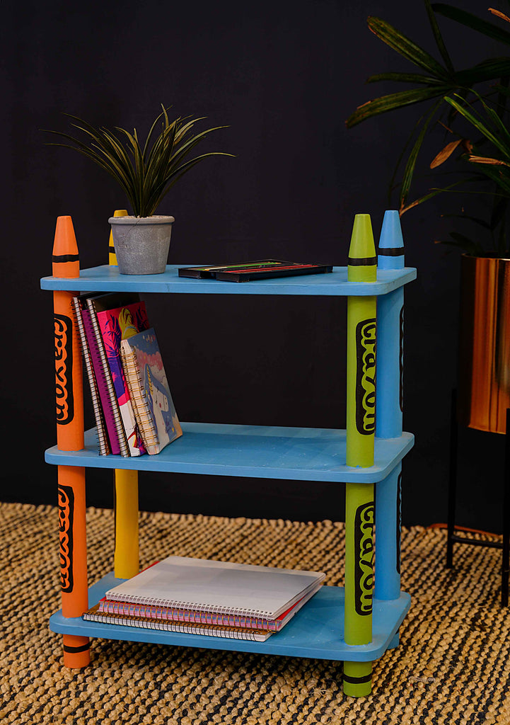 Colorful crayon inspired wooden bookshelves for children's room