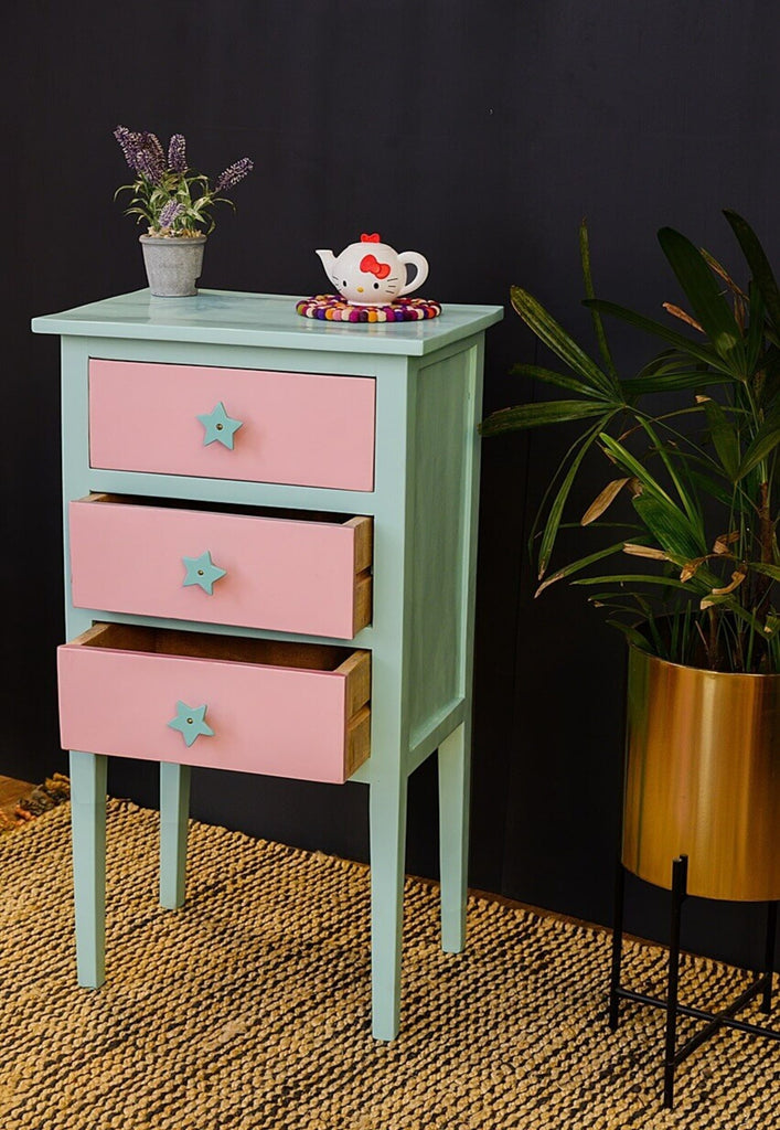 Cute and unique wooden chest with three spacious drawers