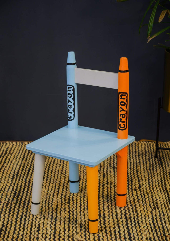 Colorful Crayon Chair Wood Study Chair - Orange, Blue, Gray