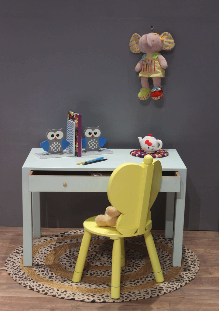 Handcrafted Butterfly Yellow Chair and Sea Green Study Table Set