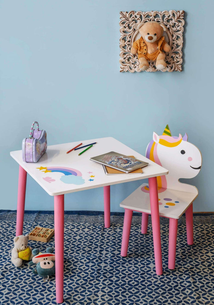 Cute study table and chair set with unicorn design