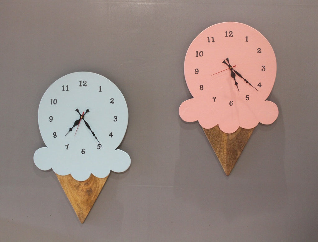 Ice cream-inspired wooden wall clock in delightful pastel colors