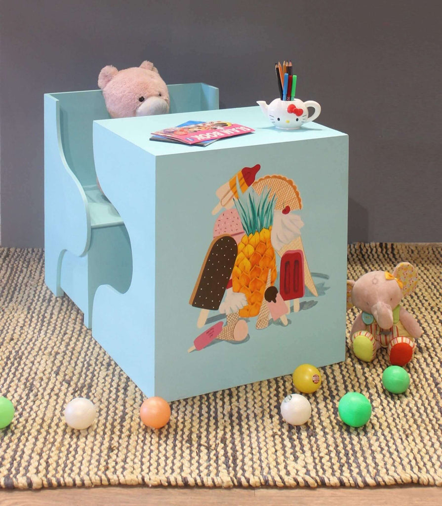 Summer Vibes Hand-painted Small Table for Study Combo Set