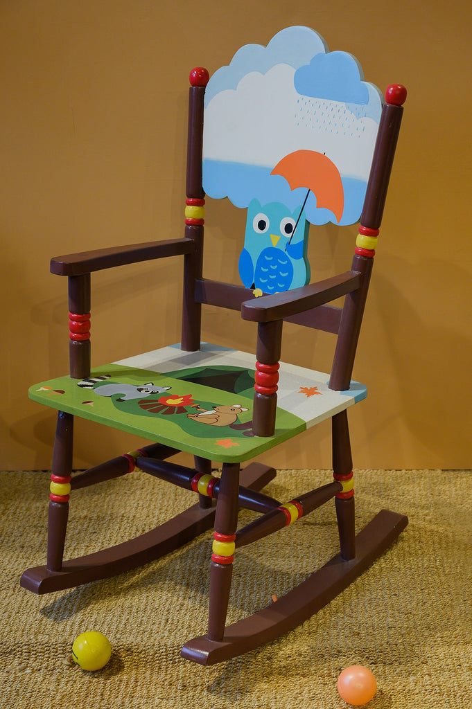 Cartoon jungle inspired wooden rocking chair for kids