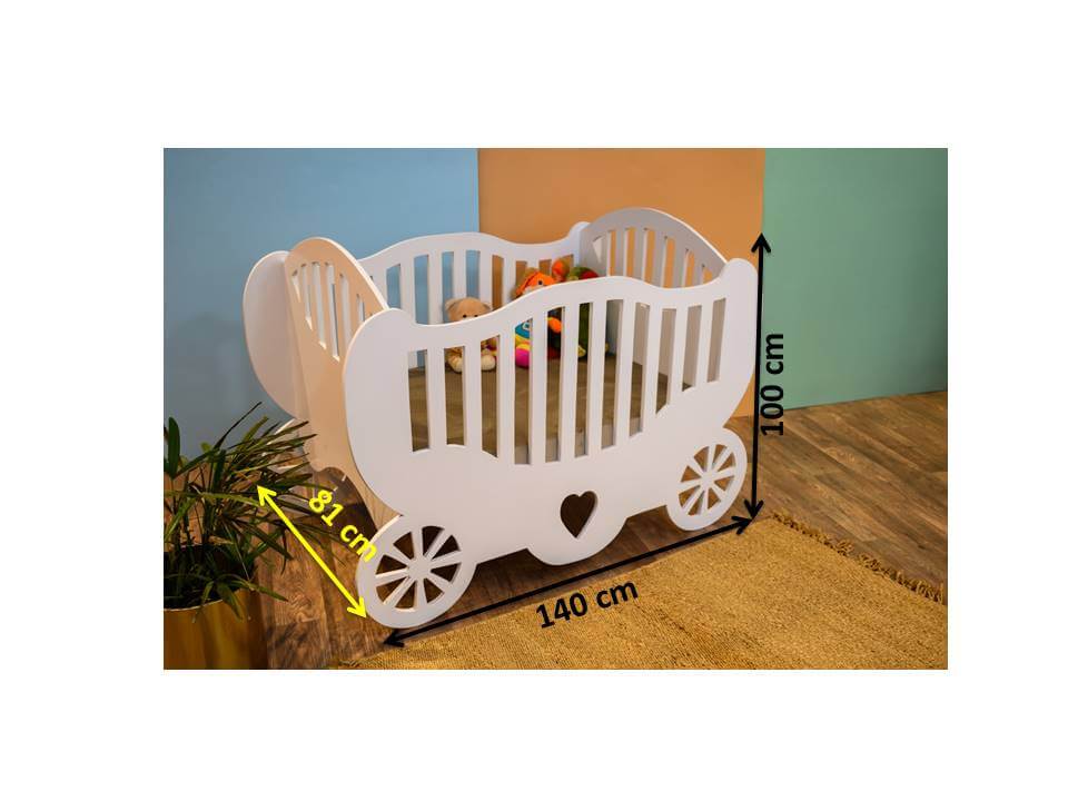 a measurement image of wooden baby crib or cot